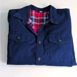 Lands’ End Flannel Lined Canvas Shirt Jacket Shacket Men’s L Deep Sea Navy